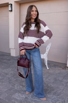 Tiffany Wine Striped Knit Sweater-Sweater-Krush Kandy, Women's Online Fashion Boutique Located in Phoenix, Arizona (Scottsdale Area)