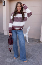 Tiffany Wine Striped Knit Sweater-Sweater-Krush Kandy, Women's Online Fashion Boutique Located in Phoenix, Arizona (Scottsdale Area)