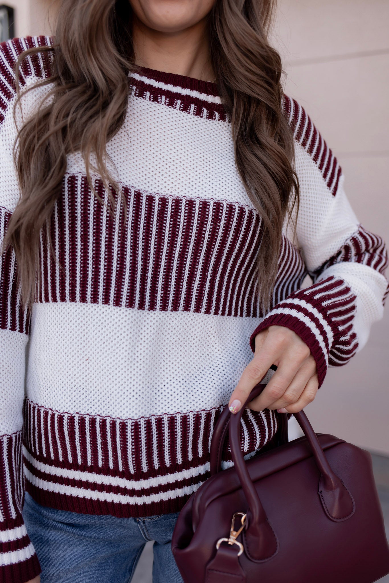 Tiffany Wine Striped Knit Sweater-Sweater-Krush Kandy, Women's Online Fashion Boutique Located in Phoenix, Arizona (Scottsdale Area)