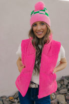 Pink and Green Pom-Pom Beanie (2 Designs)-Hats-Krush Kandy, Women's Online Fashion Boutique Located in Phoenix, Arizona (Scottsdale Area)