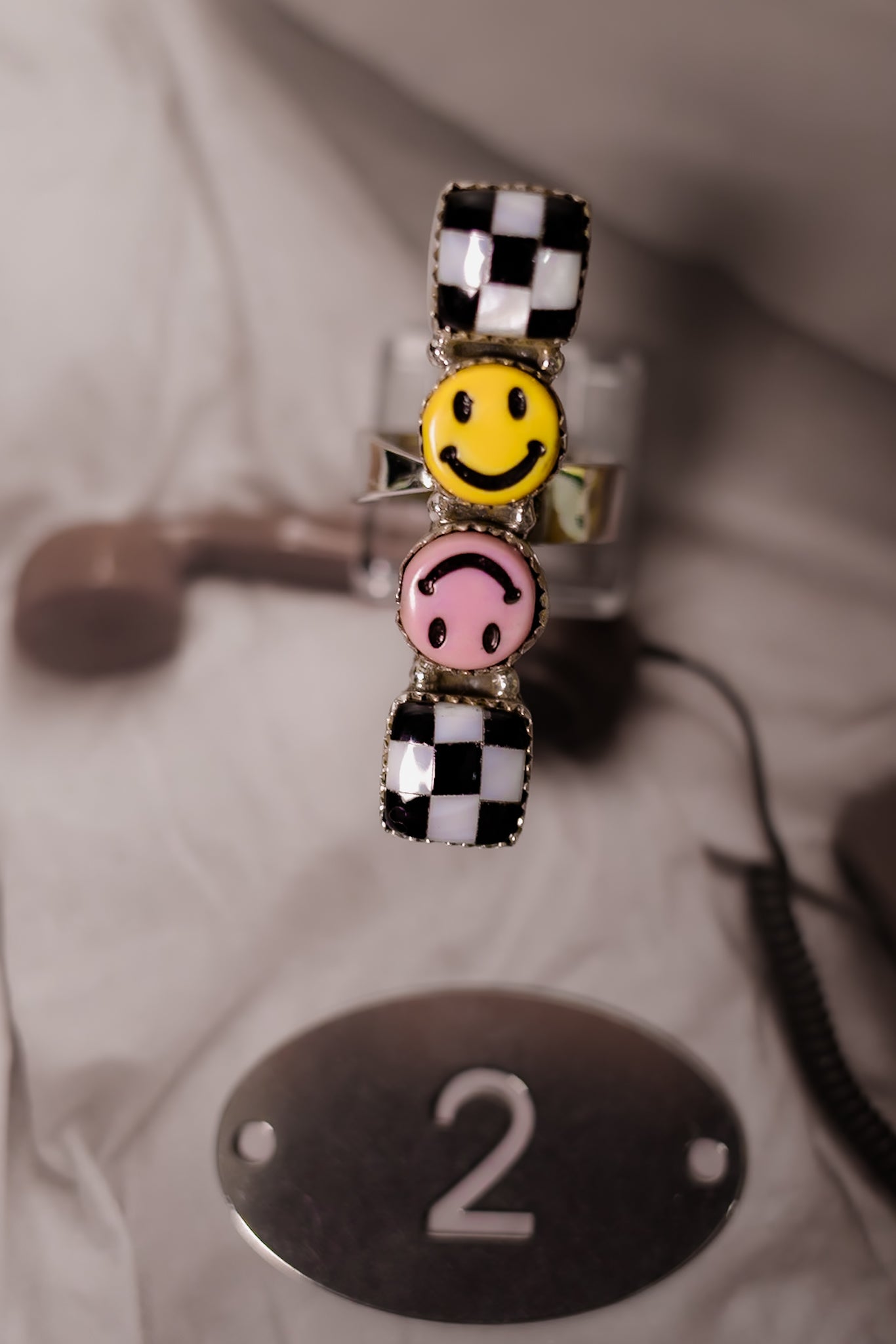 Smiley Checkered Bar Ring-Rings-Krush Kandy, Women's Online Fashion Boutique Located in Phoenix, Arizona (Scottsdale Area)