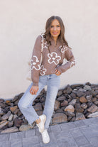 Daisy Doodle Half Zip Flower Sweater-Sweaters-Krush Kandy, Women's Online Fashion Boutique Located in Phoenix, Arizona (Scottsdale Area)