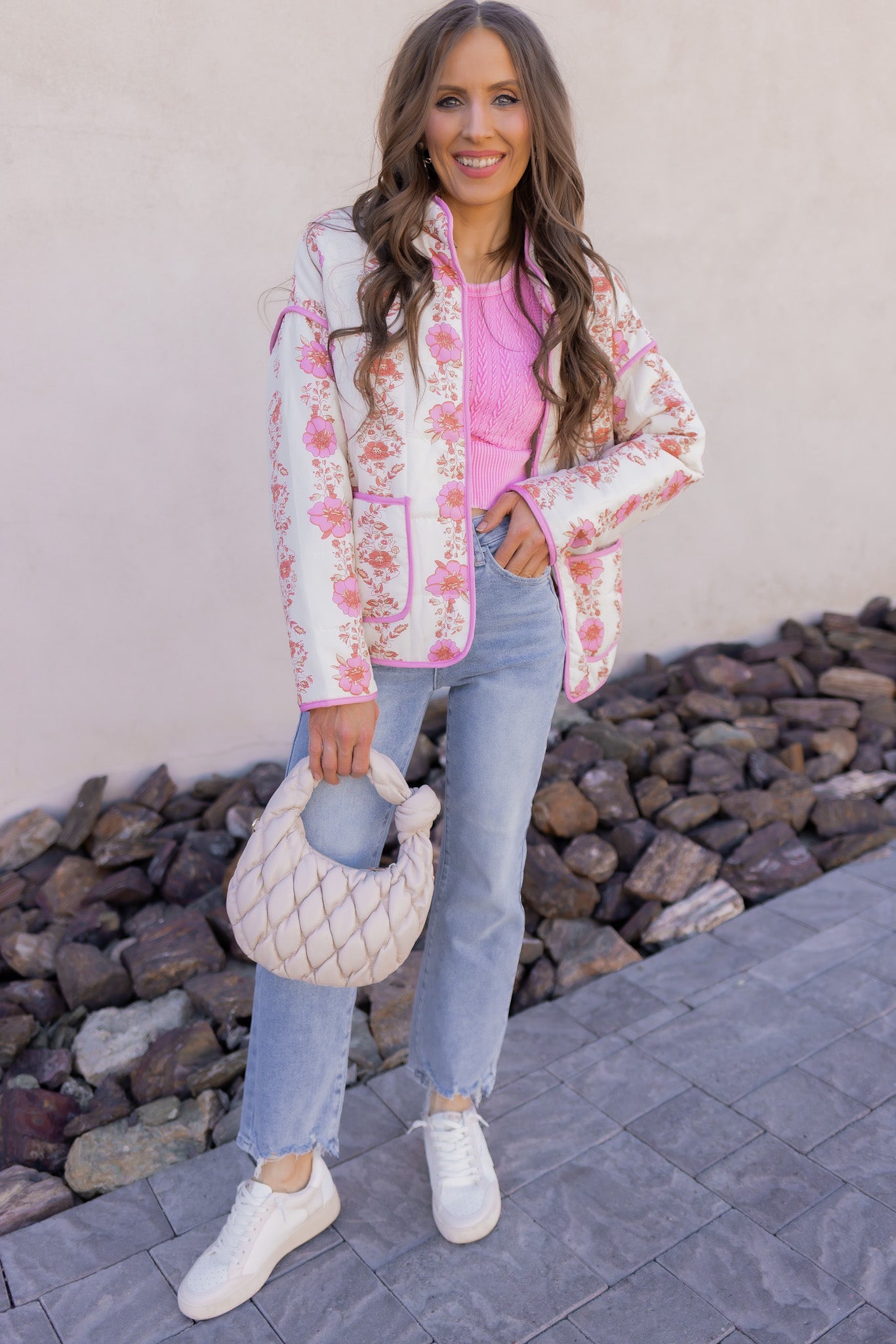 Winter Bloom Floral Print Quilted Puffer Jacket-Jackets-Krush Kandy, Women's Online Fashion Boutique Located in Phoenix, Arizona (Scottsdale Area)