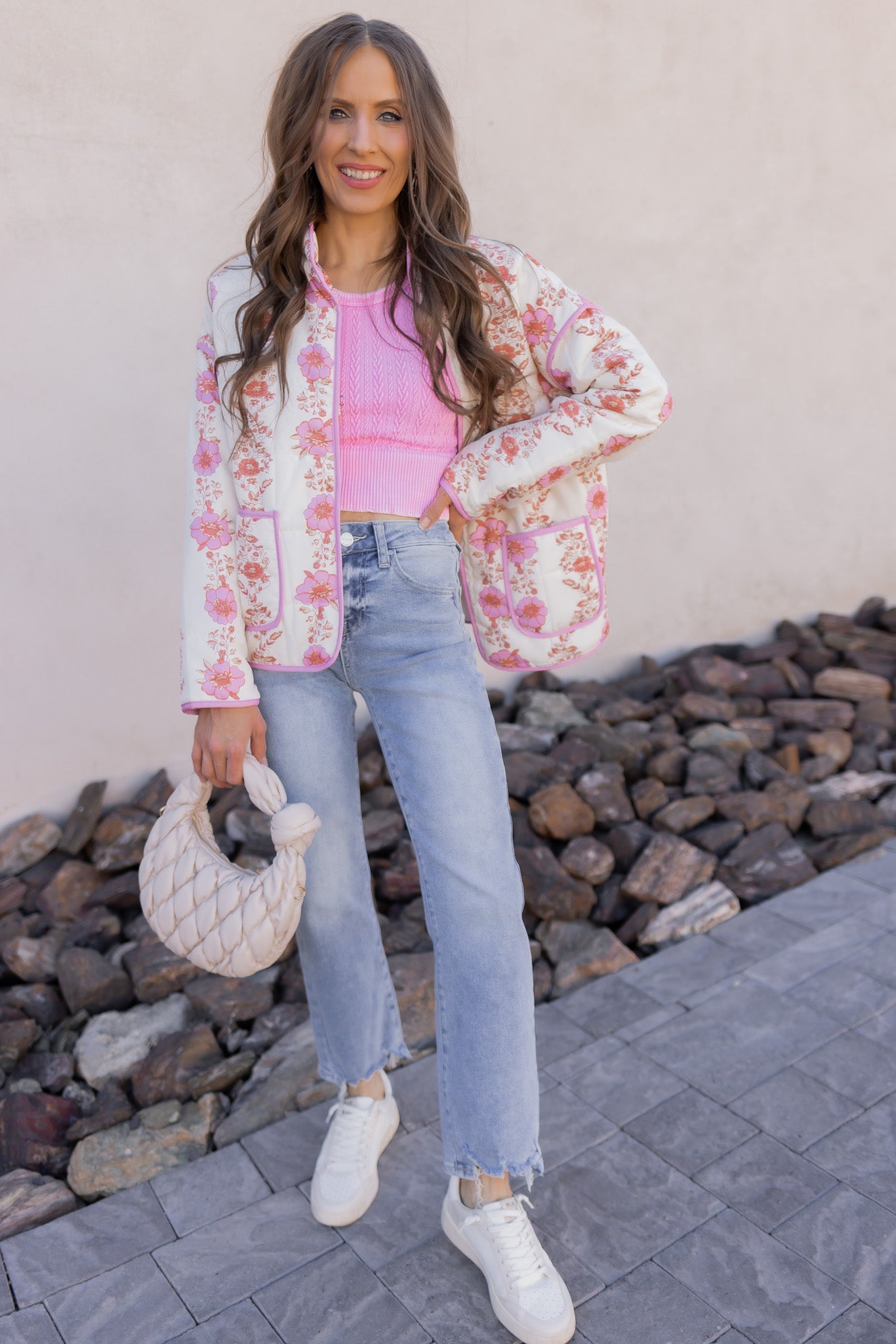 Winter Bloom Floral Print Quilted Puffer Jacket-Jackets-Krush Kandy, Women's Online Fashion Boutique Located in Phoenix, Arizona (Scottsdale Area)