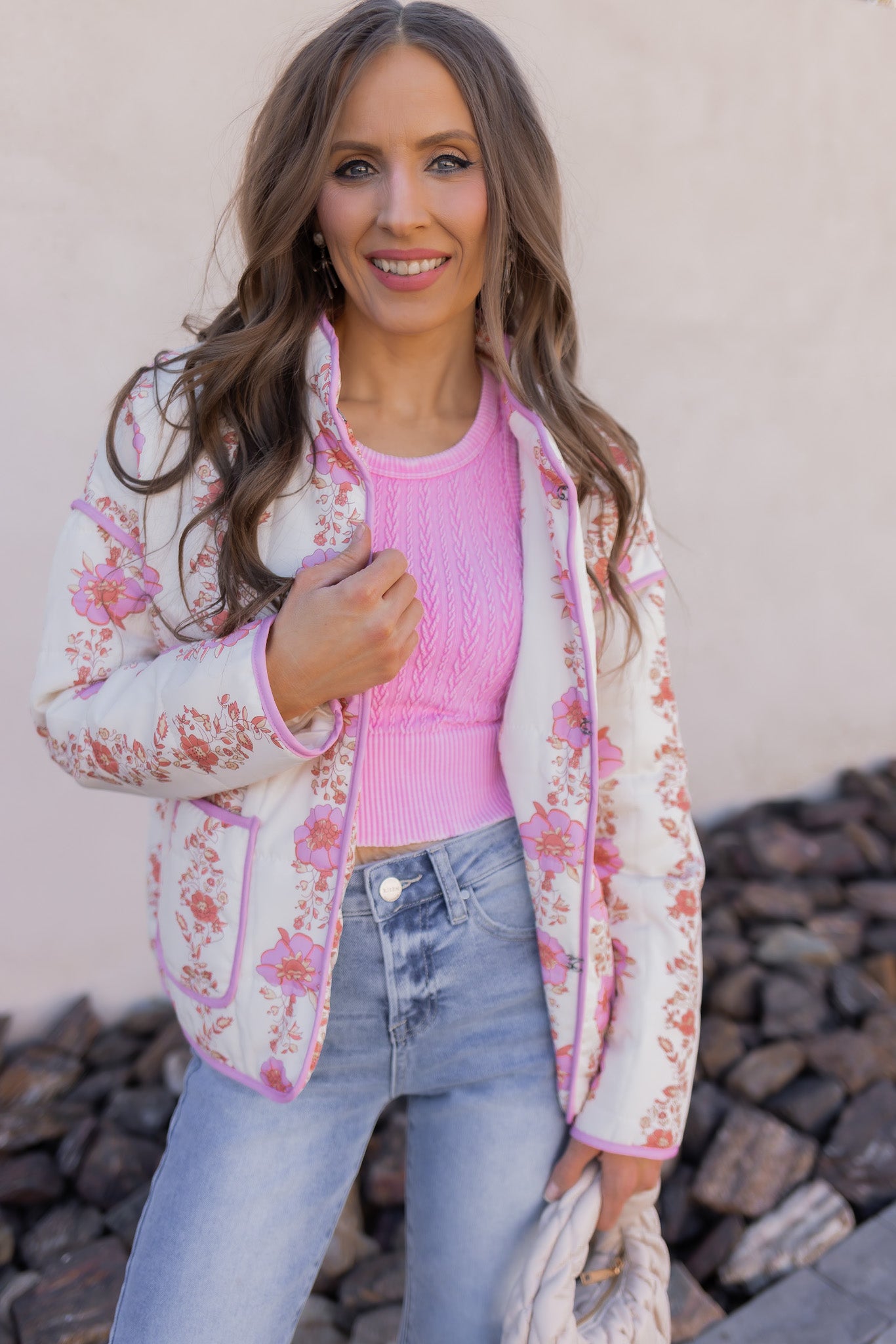 Winter Bloom Floral Print Quilted Puffer Jacket-Jackets-Krush Kandy, Women's Online Fashion Boutique Located in Phoenix, Arizona (Scottsdale Area)