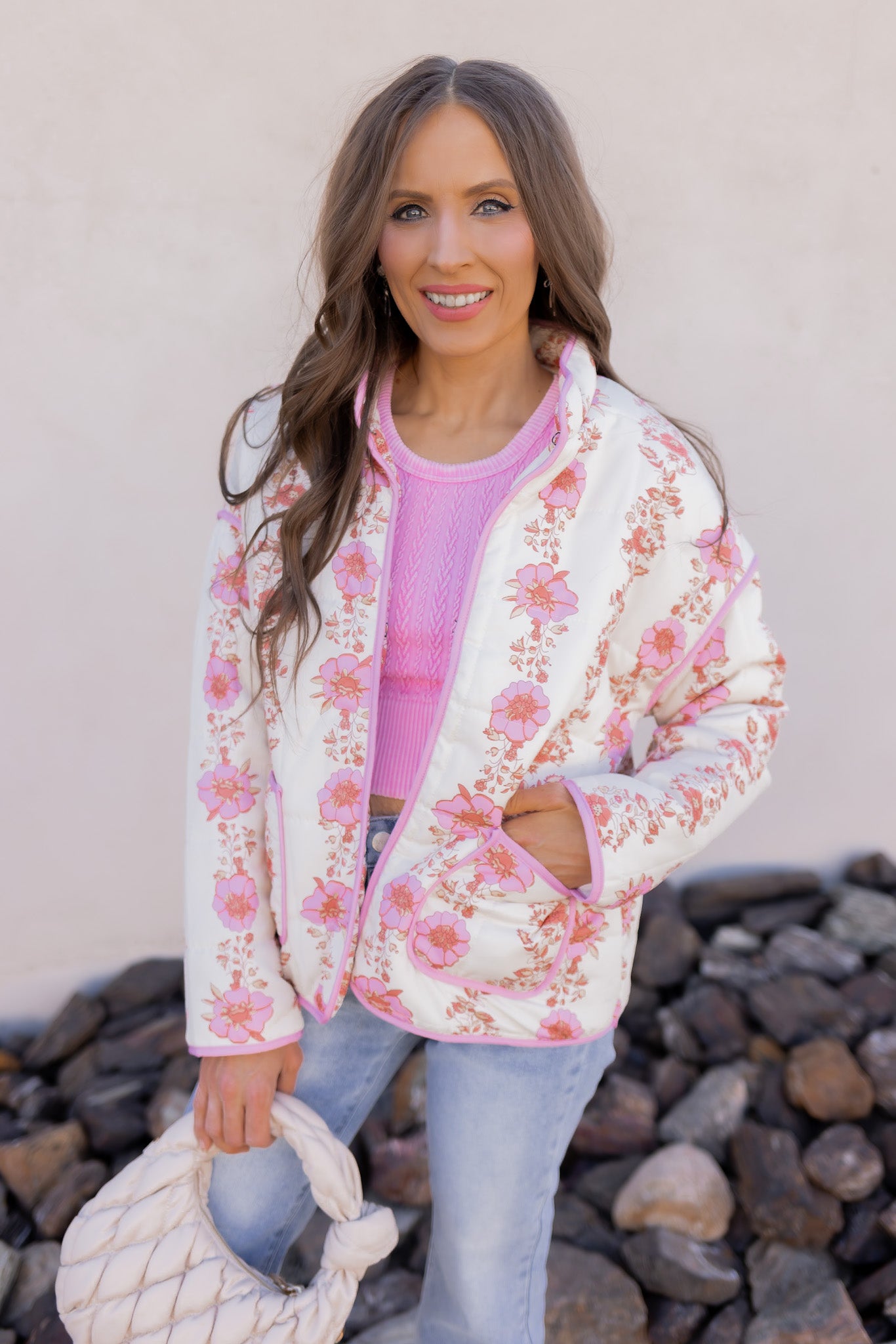 Winter Bloom Floral Print Quilted Puffer Jacket-Jackets-Krush Kandy, Women's Online Fashion Boutique Located in Phoenix, Arizona (Scottsdale Area)