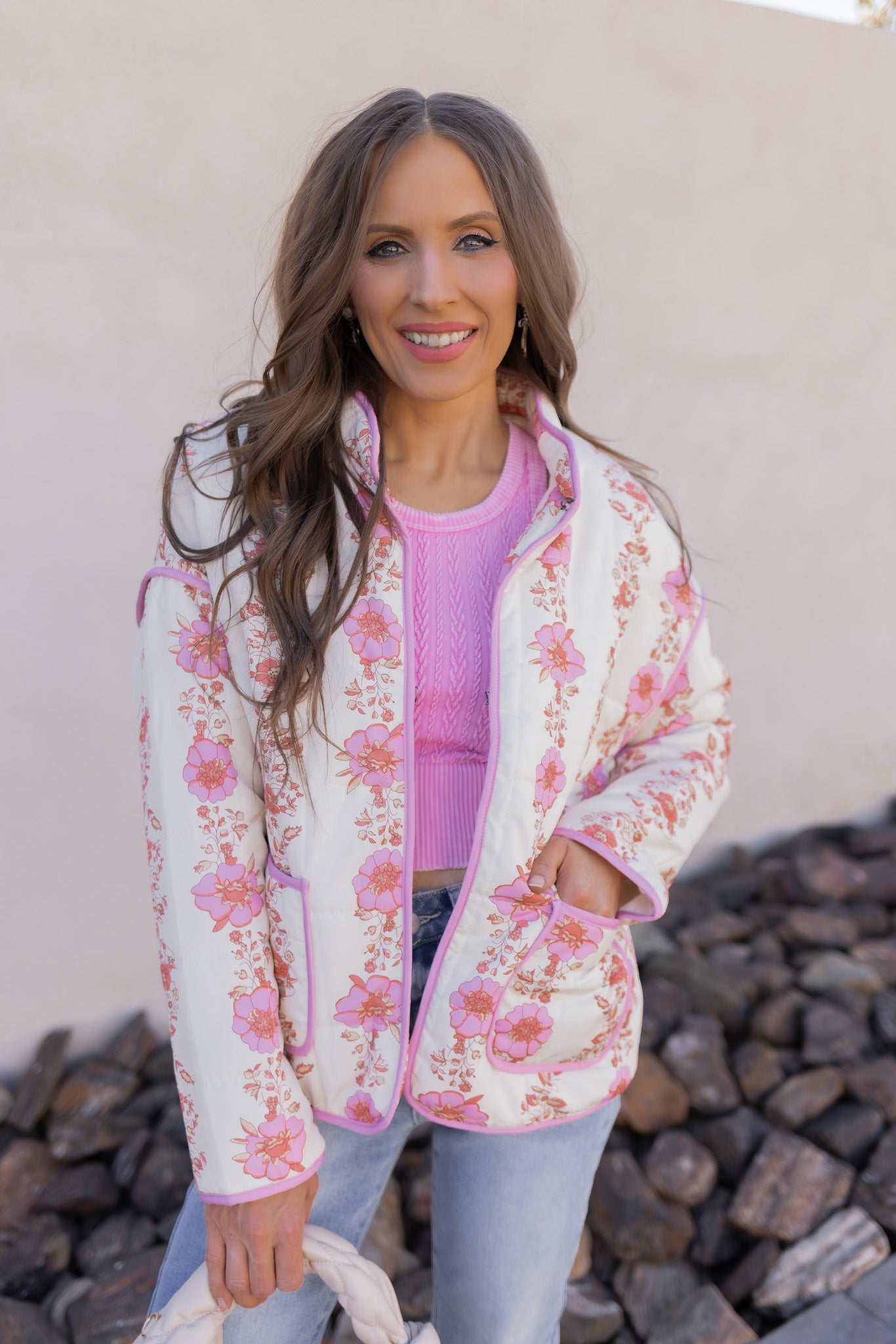 Winter Bloom Floral Print Quilted Puffer Jacket-Jackets-Krush Kandy, Women's Online Fashion Boutique Located in Phoenix, Arizona (Scottsdale Area)