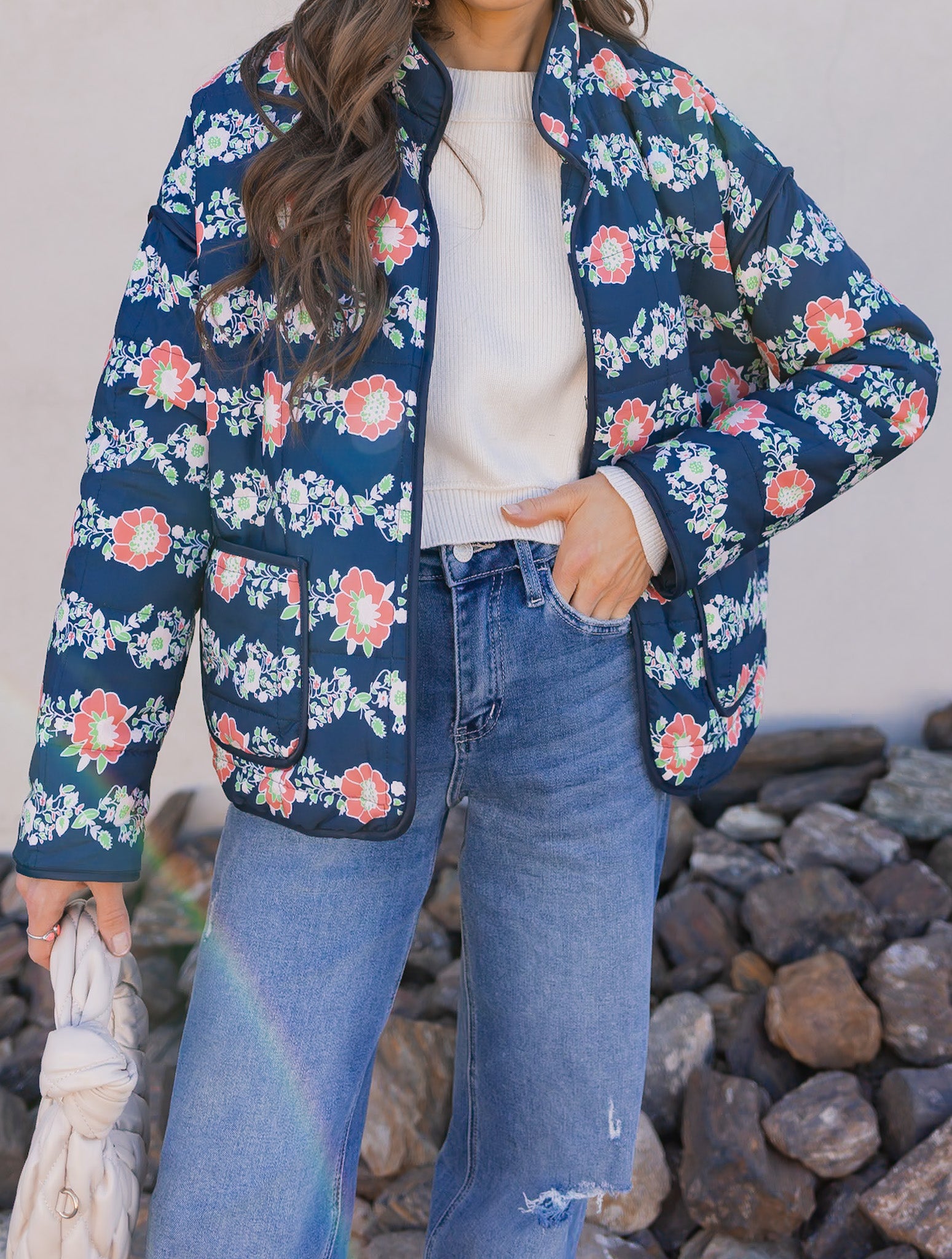 Winter Bloom Floral Print Quilted Puffer Jacket-Jackets-Krush Kandy, Women's Online Fashion Boutique Located in Phoenix, Arizona (Scottsdale Area)