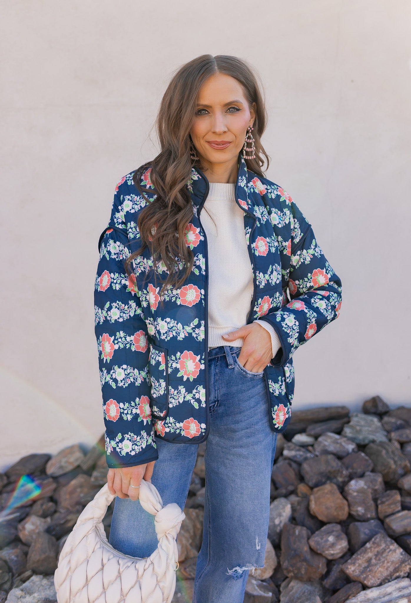 Winter Bloom Floral Print Quilted Puffer Jacket-Jackets-Krush Kandy, Women's Online Fashion Boutique Located in Phoenix, Arizona (Scottsdale Area)