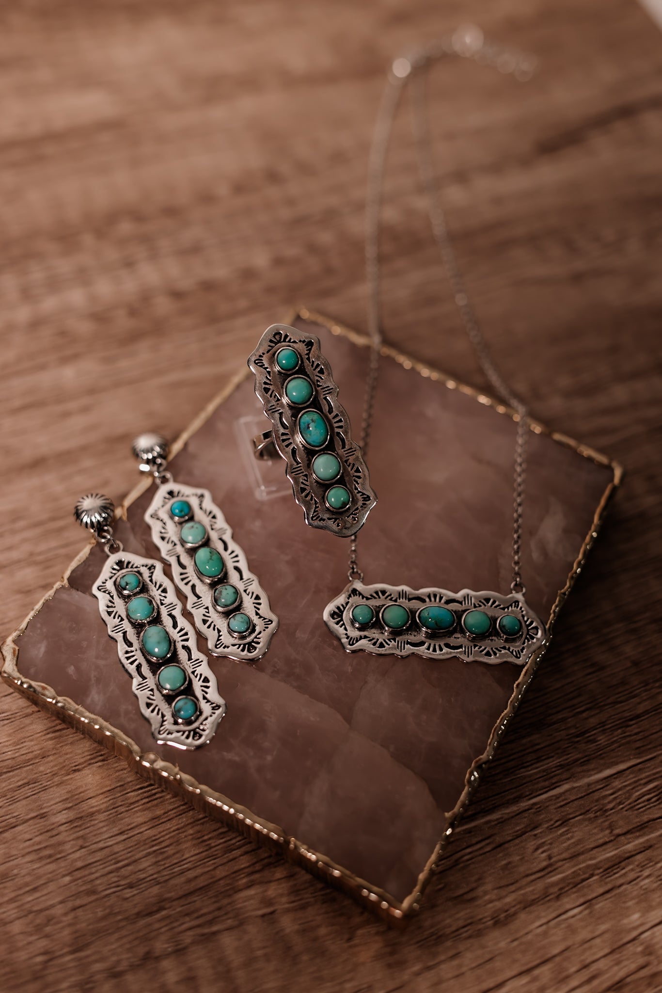 Wanderlust Dreams Turquoise Necklace, Ring & Earrings-Chain Necklaces-Krush Kandy, Women's Online Fashion Boutique Located in Phoenix, Arizona (Scottsdale Area)