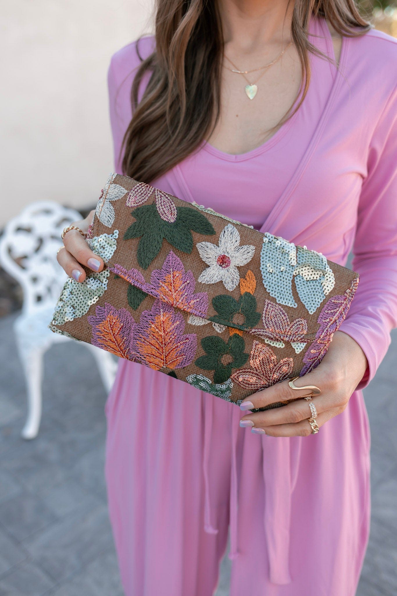 Floral Leaf Embroidered Sequin Clutch-Purses & Bags-Krush Kandy, Women's Online Fashion Boutique Located in Phoenix, Arizona (Scottsdale Area)