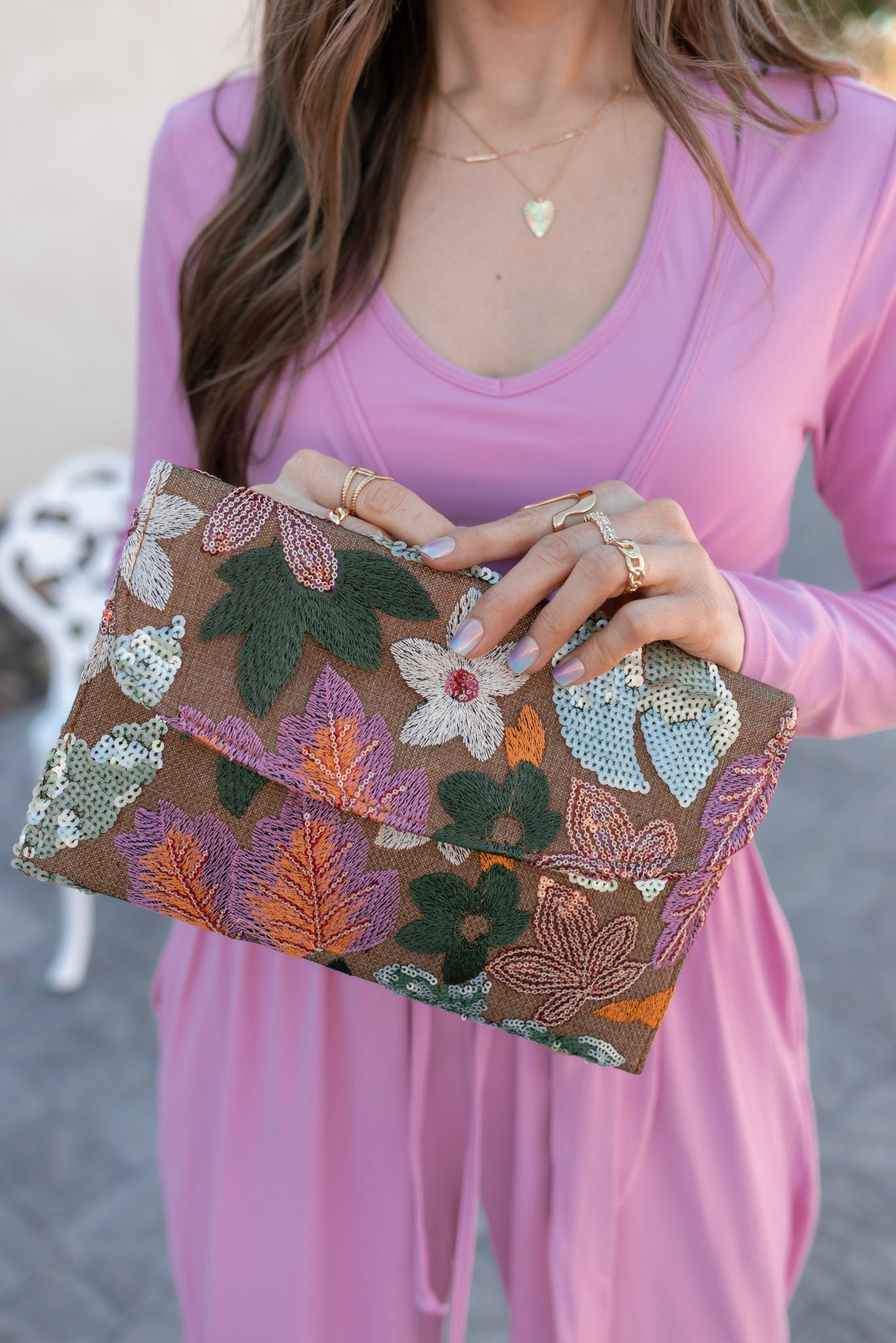Floral Leaf Embroidered Sequin Clutch-Purses & Bags-Krush Kandy, Women's Online Fashion Boutique Located in Phoenix, Arizona (Scottsdale Area)