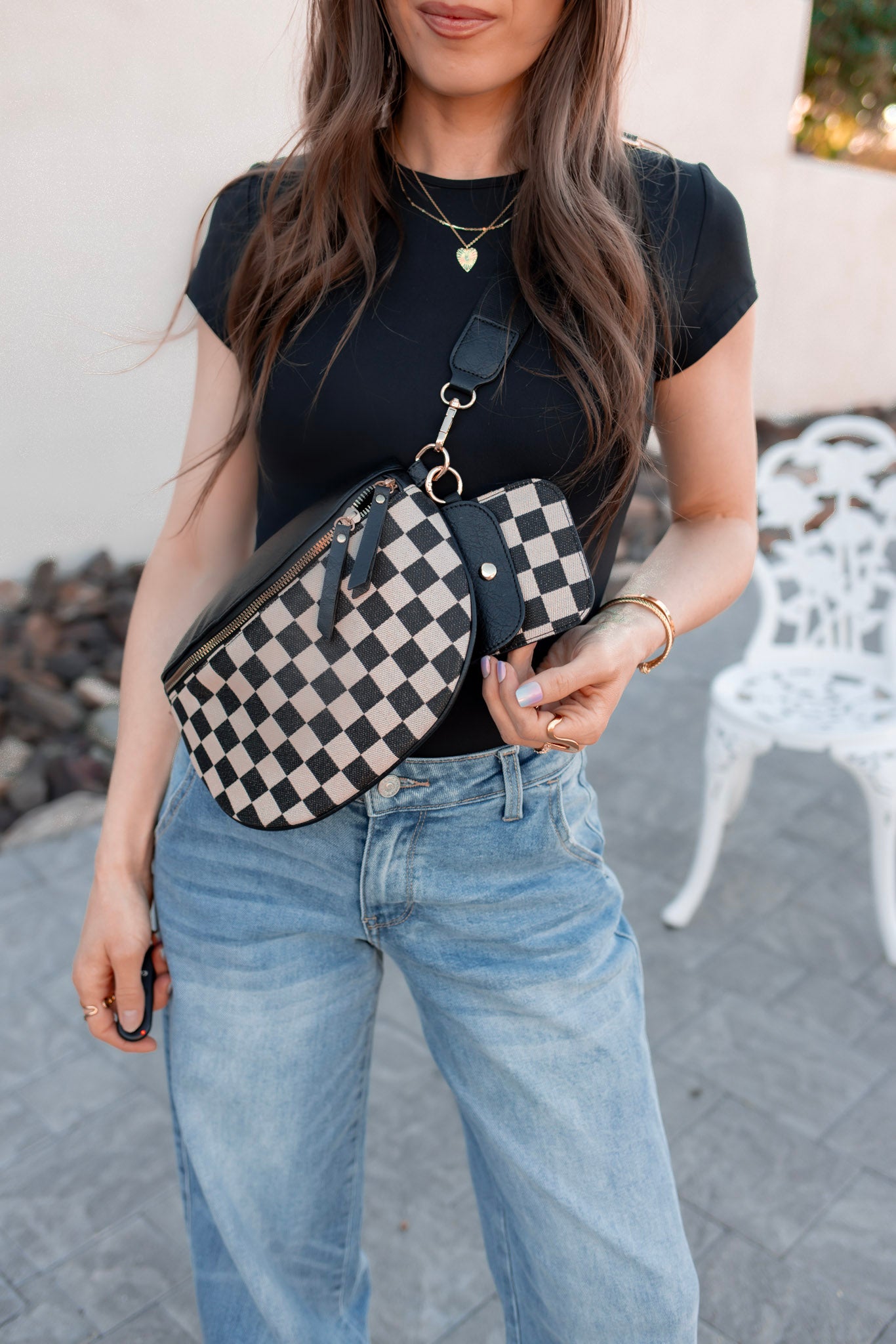 Leather Checkered Knit Patchwork Wallet Attached Shoulder Bag-Purses & Bags-Krush Kandy, Women's Online Fashion Boutique Located in Phoenix, Arizona (Scottsdale Area)