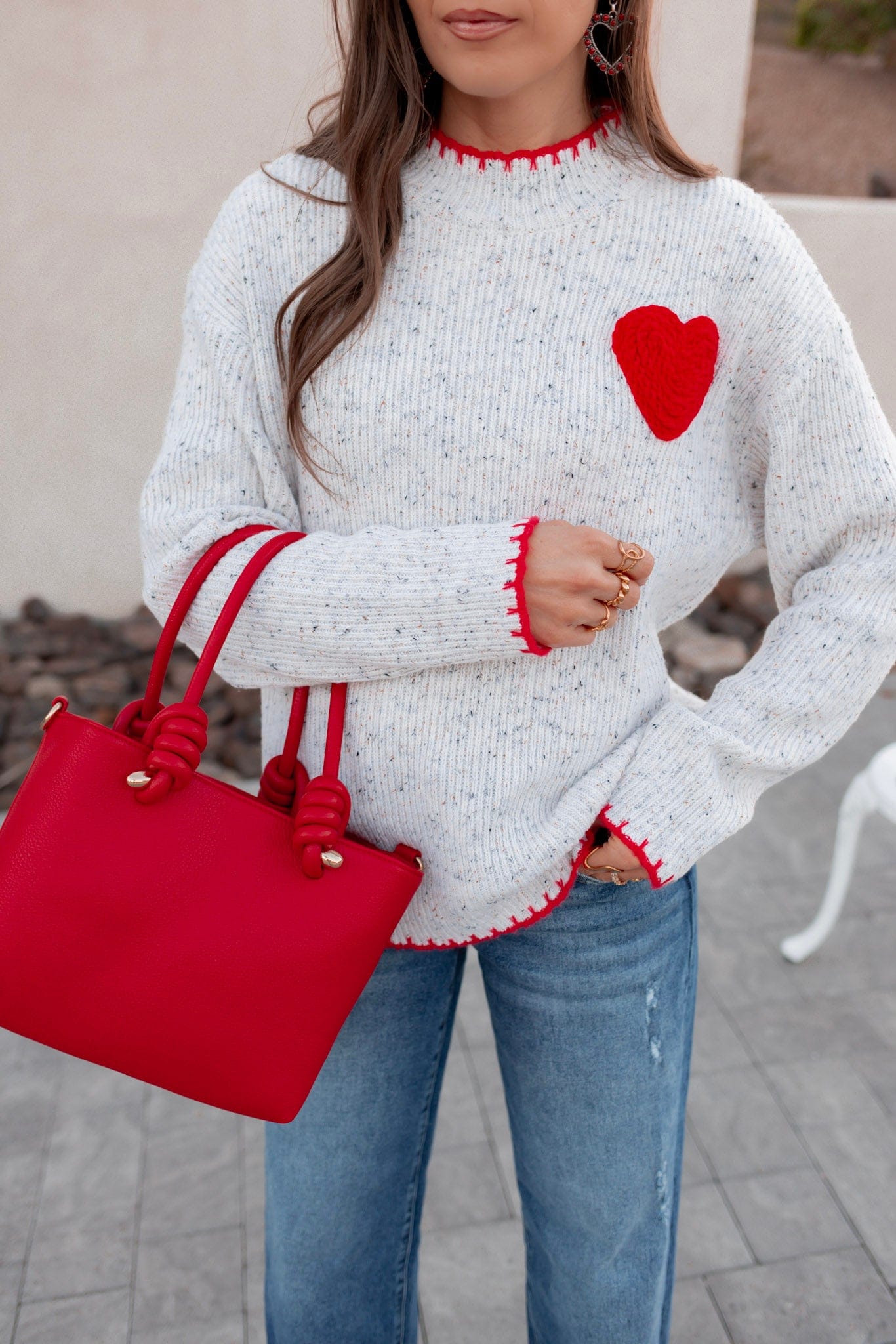 Contrast Valentine Heart Knit Sweater