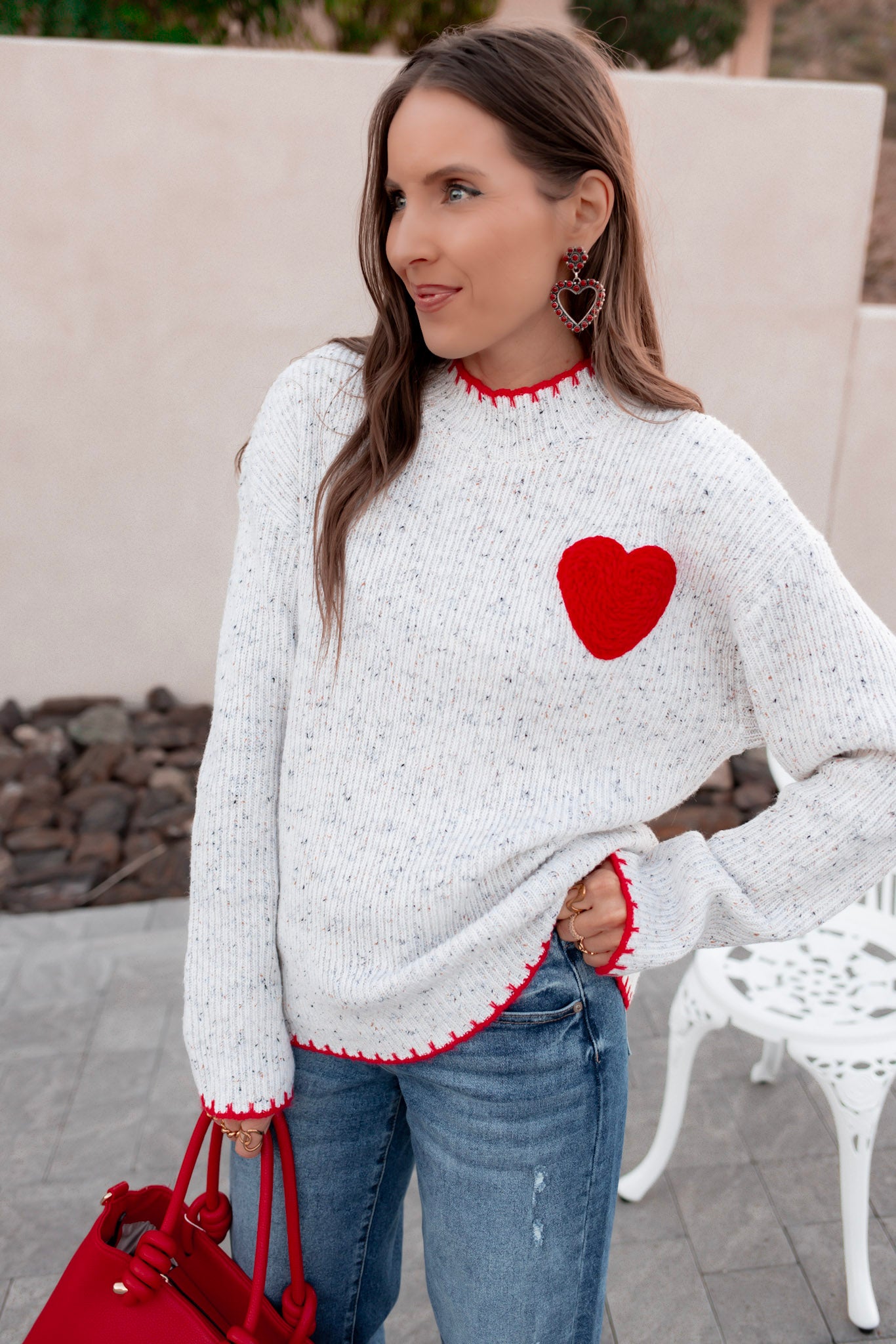 Contrast Valentine Heart Knit Sweater-Sweater-Krush Kandy, Women's Online Fashion Boutique Located in Phoenix, Arizona (Scottsdale Area)