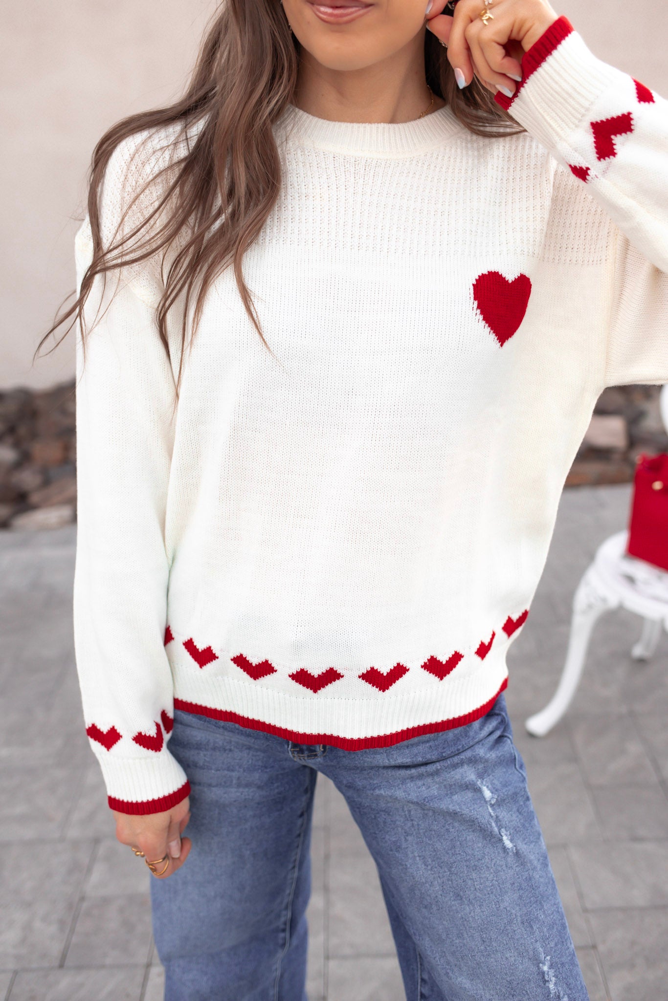 Contrast Heart Knit Sweater-Sweater-Krush Kandy, Women's Online Fashion Boutique Located in Phoenix, Arizona (Scottsdale Area)
