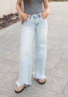 LA HIGH RISE WIDE LEG W/ DESTROYED HEM JEANS-Jeans-Krush Kandy, Women's Online Fashion Boutique Located in Phoenix, Arizona (Scottsdale Area)