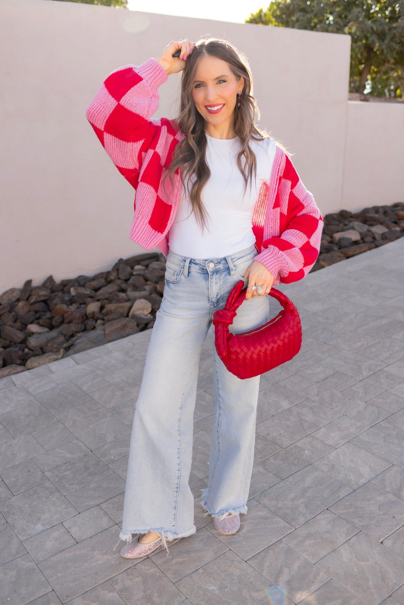 Cupid's Valentine Red & Pink Checker Cardigan-Cardigan-Krush Kandy, Women's Online Fashion Boutique Located in Phoenix, Arizona (Scottsdale Area)