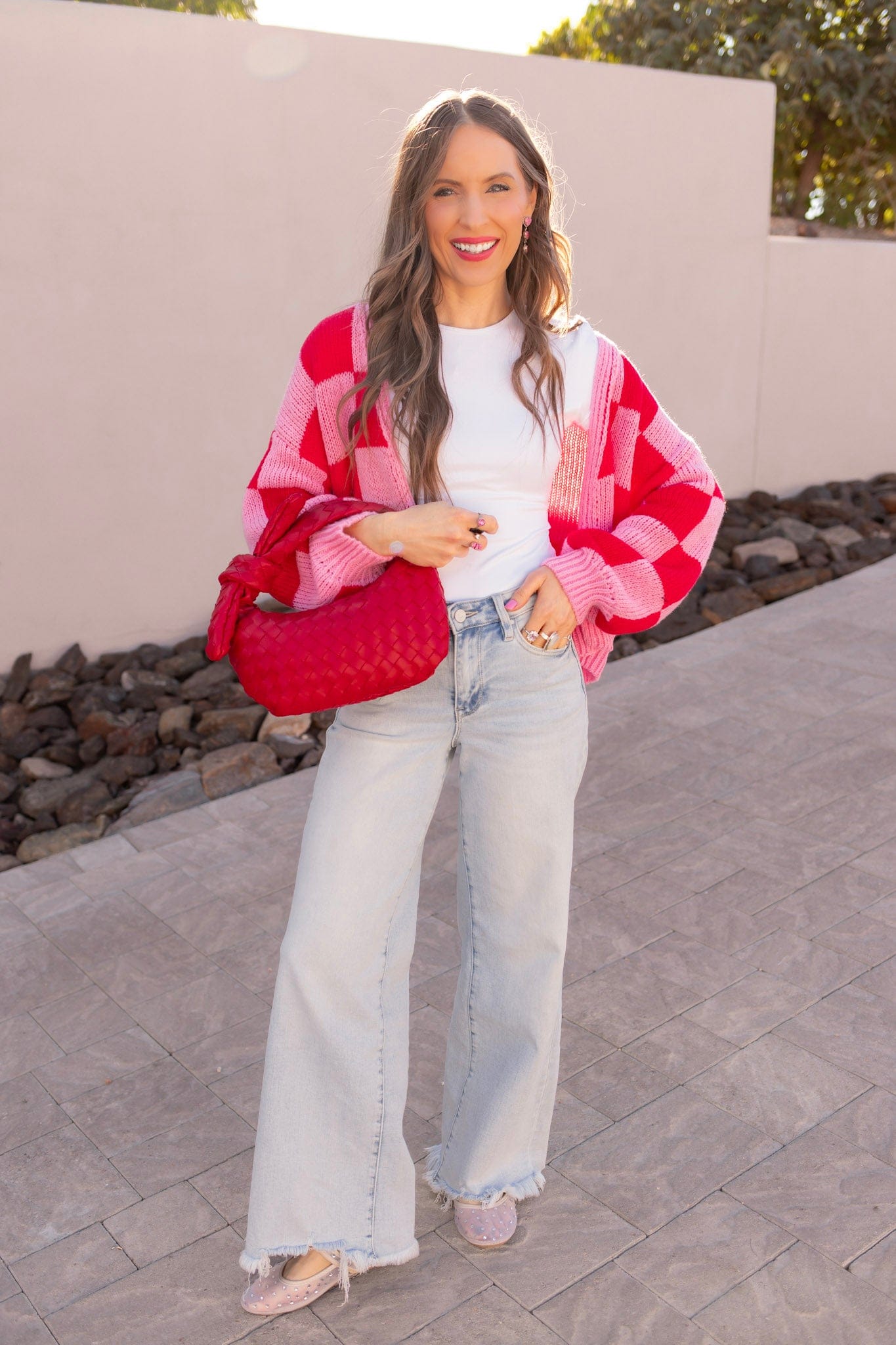 Cupid's Valentine Red & Pink Checker Cardigan-Cardigan-Krush Kandy, Women's Online Fashion Boutique Located in Phoenix, Arizona (Scottsdale Area)