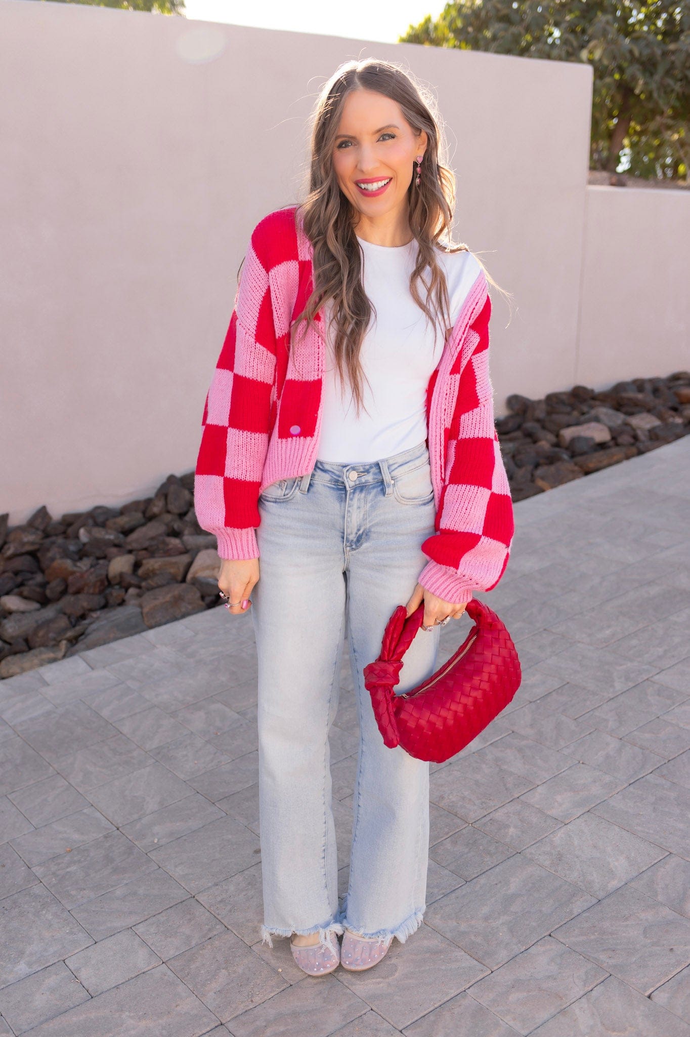Cupid's Valentine Red & Pink Checker Cardigan-Cardigan-Krush Kandy, Women's Online Fashion Boutique Located in Phoenix, Arizona (Scottsdale Area)