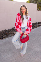 Cupid's Valentine Red & Pink Checker Cardigan-Cardigan-Krush Kandy, Women's Online Fashion Boutique Located in Phoenix, Arizona (Scottsdale Area)