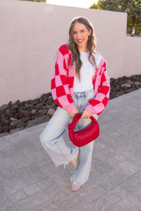 Cupid's Valentine Red & Pink Checker Cardigan