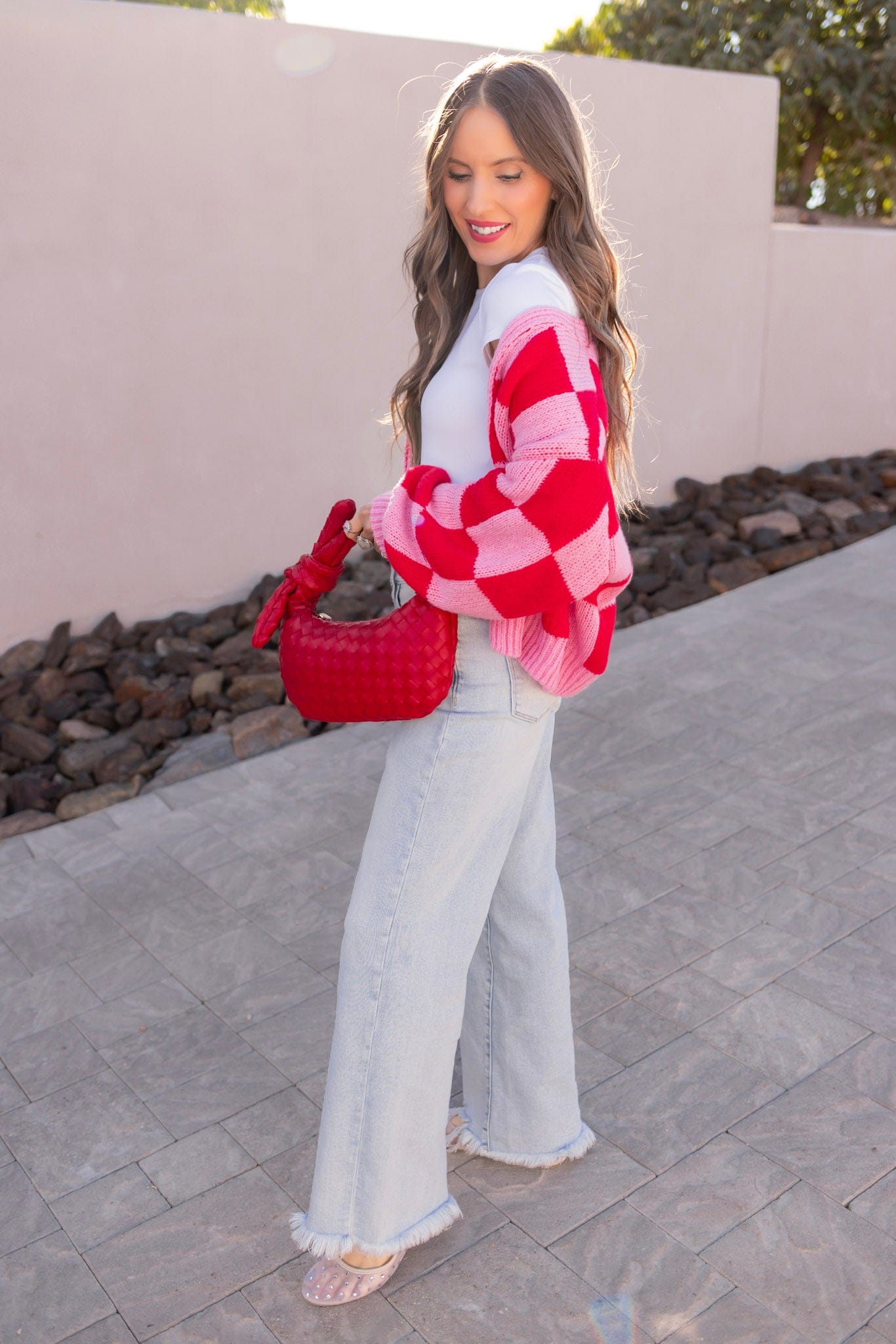 Cupid's Valentine Red & Pink Checker Cardigan-Cardigan-Krush Kandy, Women's Online Fashion Boutique Located in Phoenix, Arizona (Scottsdale Area)