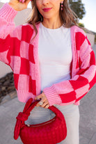 Cupid's Valentine Red & Pink Checker Cardigan-Cardigan-Krush Kandy, Women's Online Fashion Boutique Located in Phoenix, Arizona (Scottsdale Area)