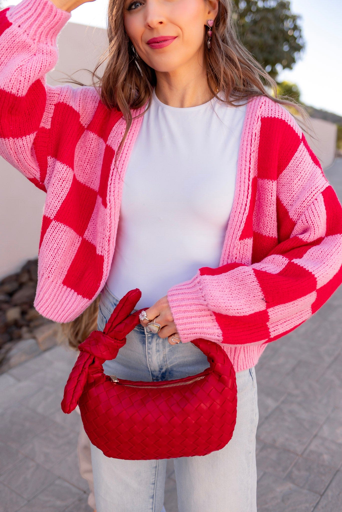 Cupid's Valentine Red & Pink Checker Cardigan