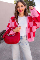 Cupid's Valentine Red & Pink Checker Cardigan-Cardigan-Krush Kandy, Women's Online Fashion Boutique Located in Phoenix, Arizona (Scottsdale Area)