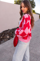 Cupid's Valentine Red & Pink Checker Cardigan-Cardigan-Krush Kandy, Women's Online Fashion Boutique Located in Phoenix, Arizona (Scottsdale Area)
