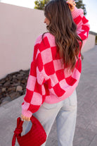 Cupid's Valentine Red & Pink Checker Cardigan-Cardigan-Krush Kandy, Women's Online Fashion Boutique Located in Phoenix, Arizona (Scottsdale Area)