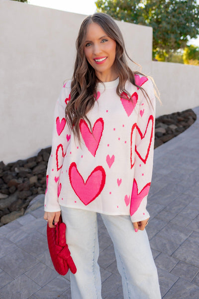 So In Love Pink & Red Heart Sweater – Krush Kandy