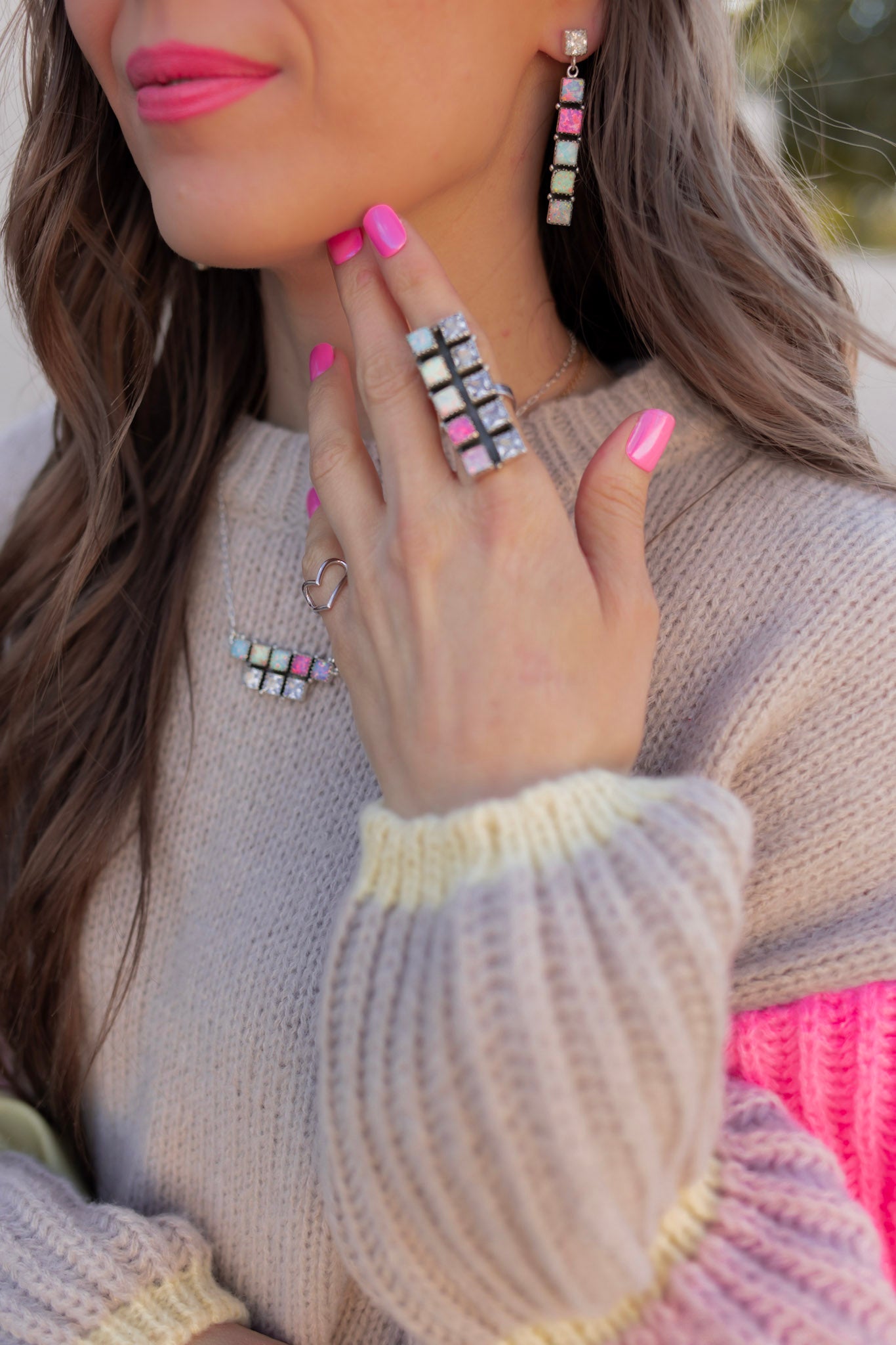 Multi Opal & Crystal Bar Set MADE TO ORDER-Chain Necklaces-Krush Kandy, Women's Online Fashion Boutique Located in Phoenix, Arizona (Scottsdale Area)