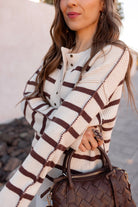 Sweet Espresso Stripe Ribbed Henley Slouchy Sweater-Sweater-Krush Kandy, Women's Online Fashion Boutique Located in Phoenix, Arizona (Scottsdale Area)