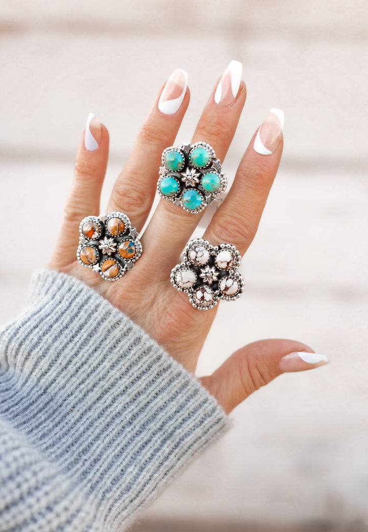 Krush Exclusive Flower Stone Sterling Silver Rings-Rings-Krush Kandy, Women's Online Fashion Boutique Located in Phoenix, Arizona (Scottsdale Area)