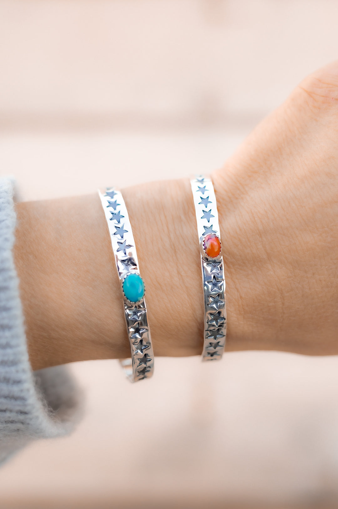 Star Stamped Single Stone Sterling Silver Cuff-Bracelets-Krush Kandy, Women's Online Fashion Boutique Located in Phoenix, Arizona (Scottsdale Area)