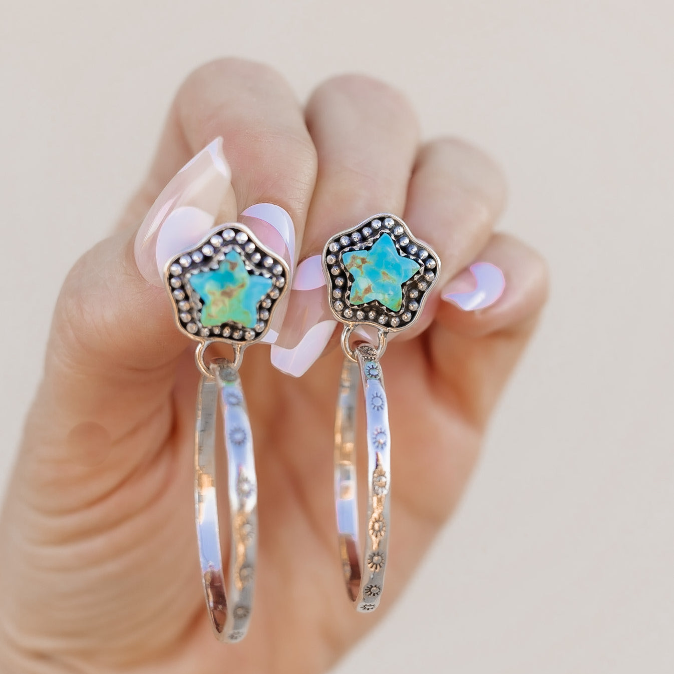 Star Stamped Hoop Sterling Silver Stone Earring | PREORDER NOW OPEN-Earrings-Krush Kandy, Women's Online Fashion Boutique Located in Phoenix, Arizona (Scottsdale Area)