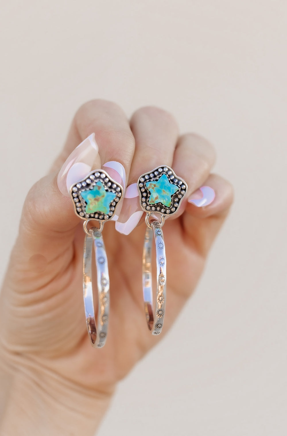 Star Stamped Hoop Sterling Silver Stone Earring-Earrings-Krush Kandy, Women's Online Fashion Boutique Located in Phoenix, Arizona (Scottsdale Area)