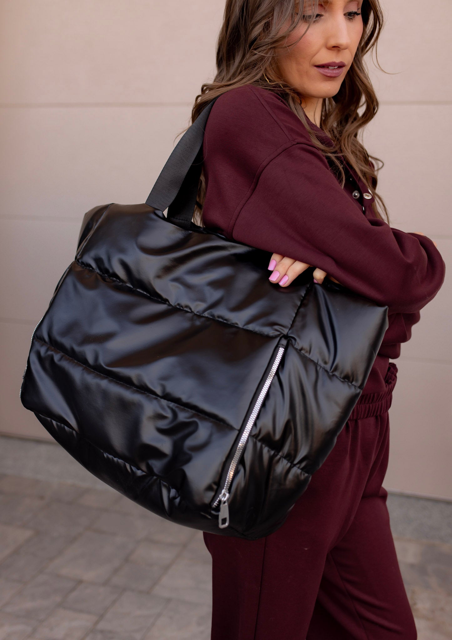 Noir Metallic Puffer Tote-Purses & Bags-Krush Kandy, Women's Online Fashion Boutique Located in Phoenix, Arizona (Scottsdale Area)