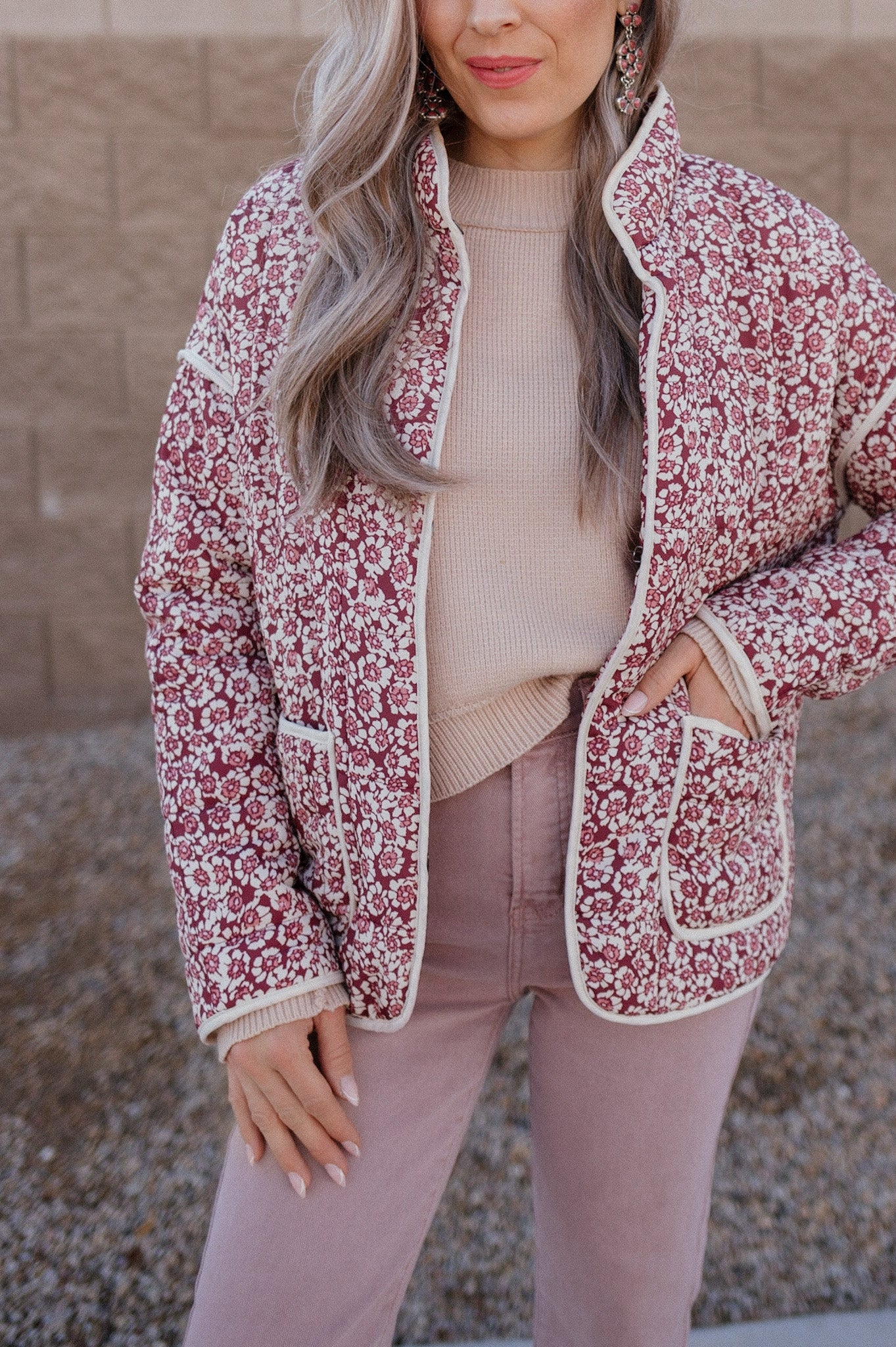 Floral Snap Down Mock Neck Coat-Krush Kandy, Women's Online Fashion Boutique Located in Phoenix, Arizona (Scottsdale Area)