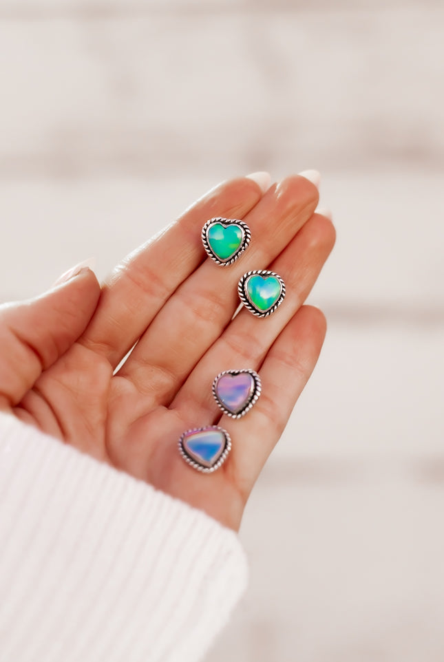 Auroras Heart Single Stone Sterling Silver Earrings | PREORDER NOW OPEN-Earrings-Krush Kandy, Women's Online Fashion Boutique Located in Phoenix, Arizona (Scottsdale Area)