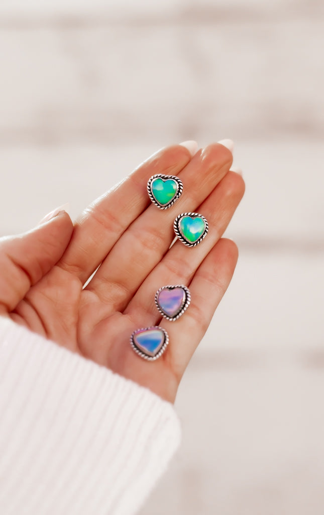 Auroras Heart Single Stone Sterling Silver Earrings | Krush Exclusive-Earrings-Krush Kandy, Women's Online Fashion Boutique Located in Phoenix, Arizona (Scottsdale Area)