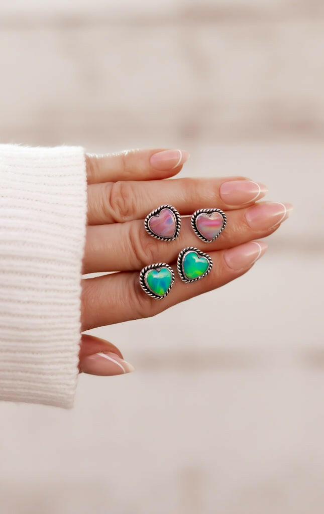 Auroras Heart Single Stone Earrings-Stud Earrings-Krush Kandy, Women's Online Fashion Boutique Located in Phoenix, Arizona (Scottsdale Area)