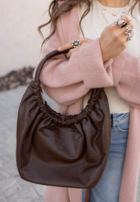 Lena Ruched Shoulder Bag w/ Round Handle