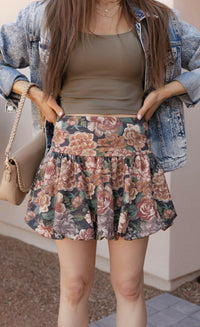 Vintage Floral Print Puff Skirt