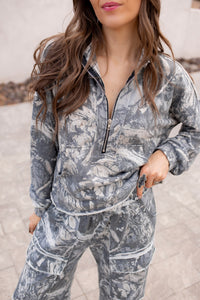 Washed Camo Quarter Zip Sweatshirt