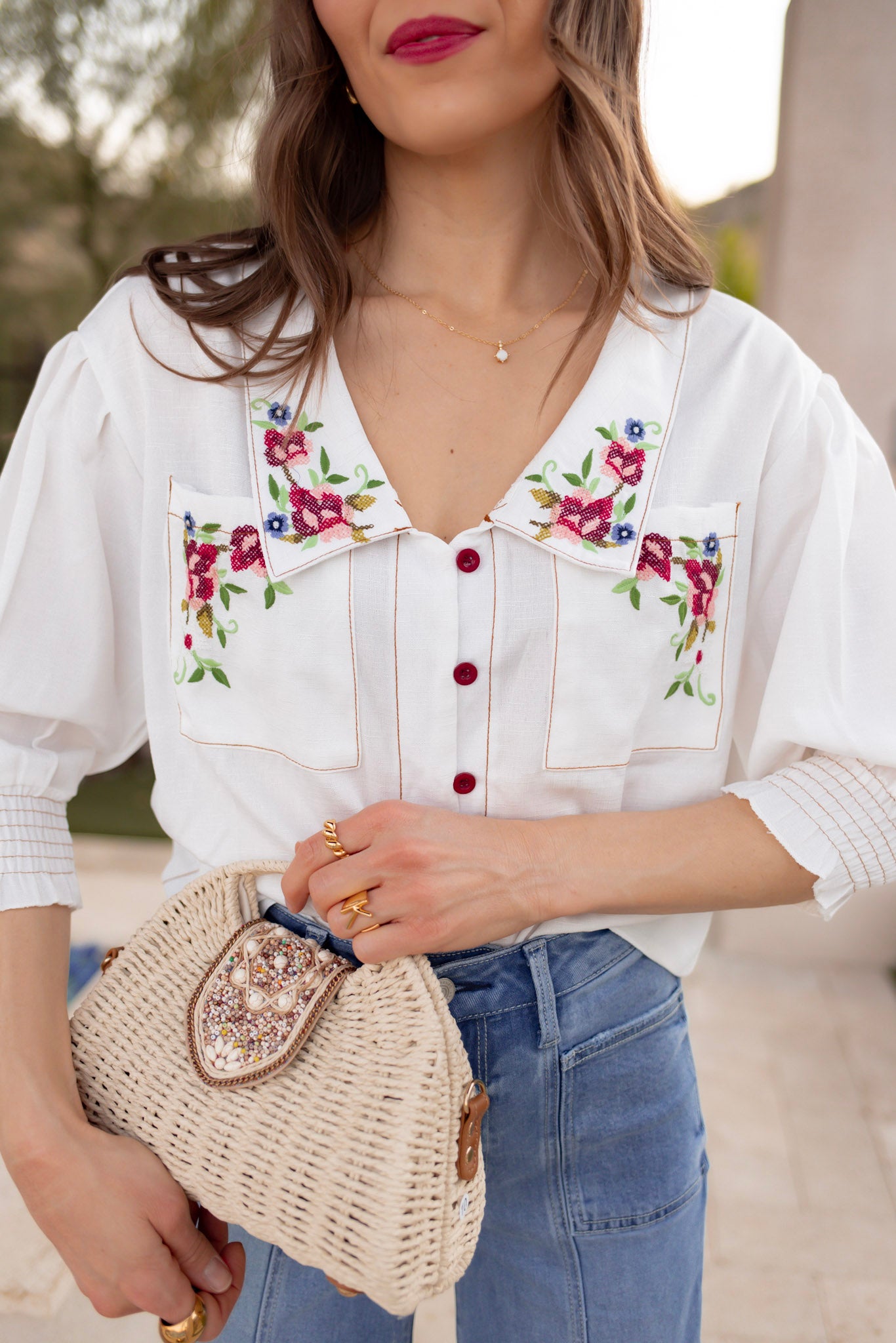 S-5X Garden Daydream Floral Embroidered Blouse