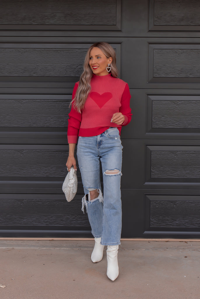 Pink LOVER Heart Print Sweater | S-XL-Sweaters-Krush Kandy, Women's Online Fashion Boutique Located in Phoenix, Arizona (Scottsdale Area)