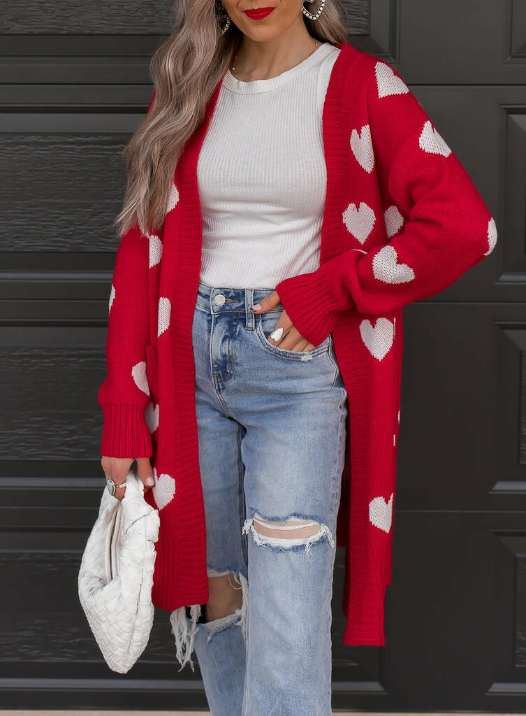 Love Me Or Not Heart Print Cardigan | S-XL-Sweaters-Krush Kandy, Women's Online Fashion Boutique Located in Phoenix, Arizona (Scottsdale Area)
